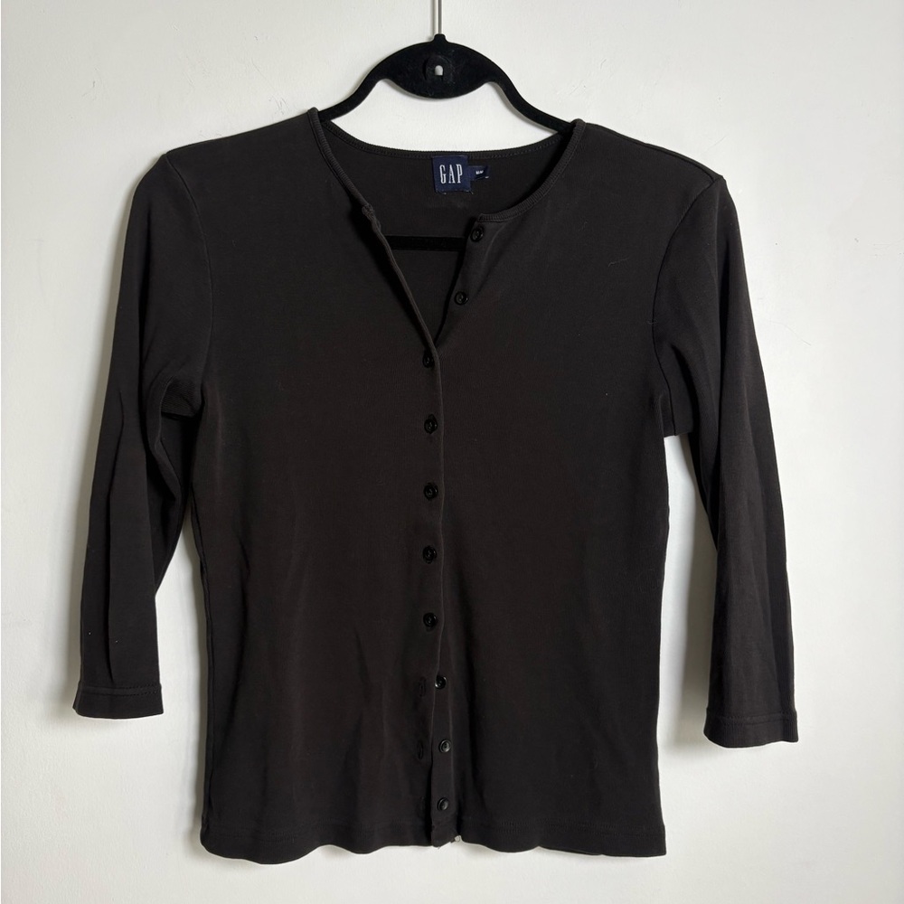 Vintage 1999 GAP Black Cotton Cardigan M Y2K Minimal 90s Button Front